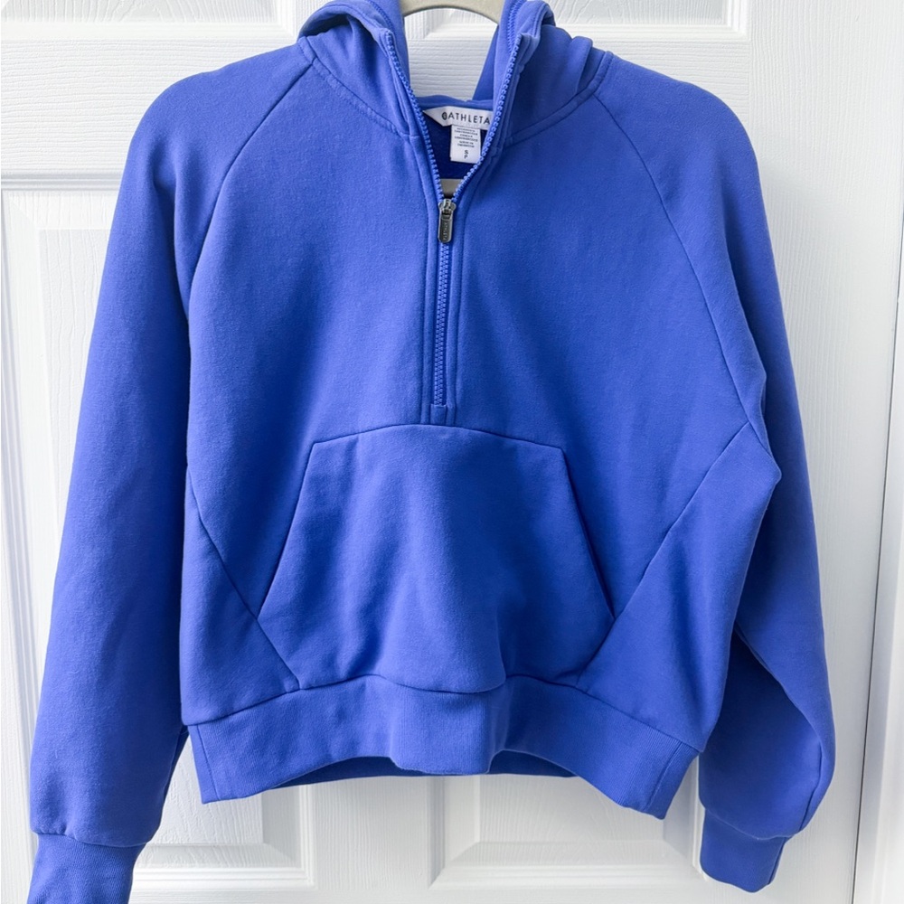 Athleta Half-Zip Hoodie Forever Fleece in Cobalt Blue